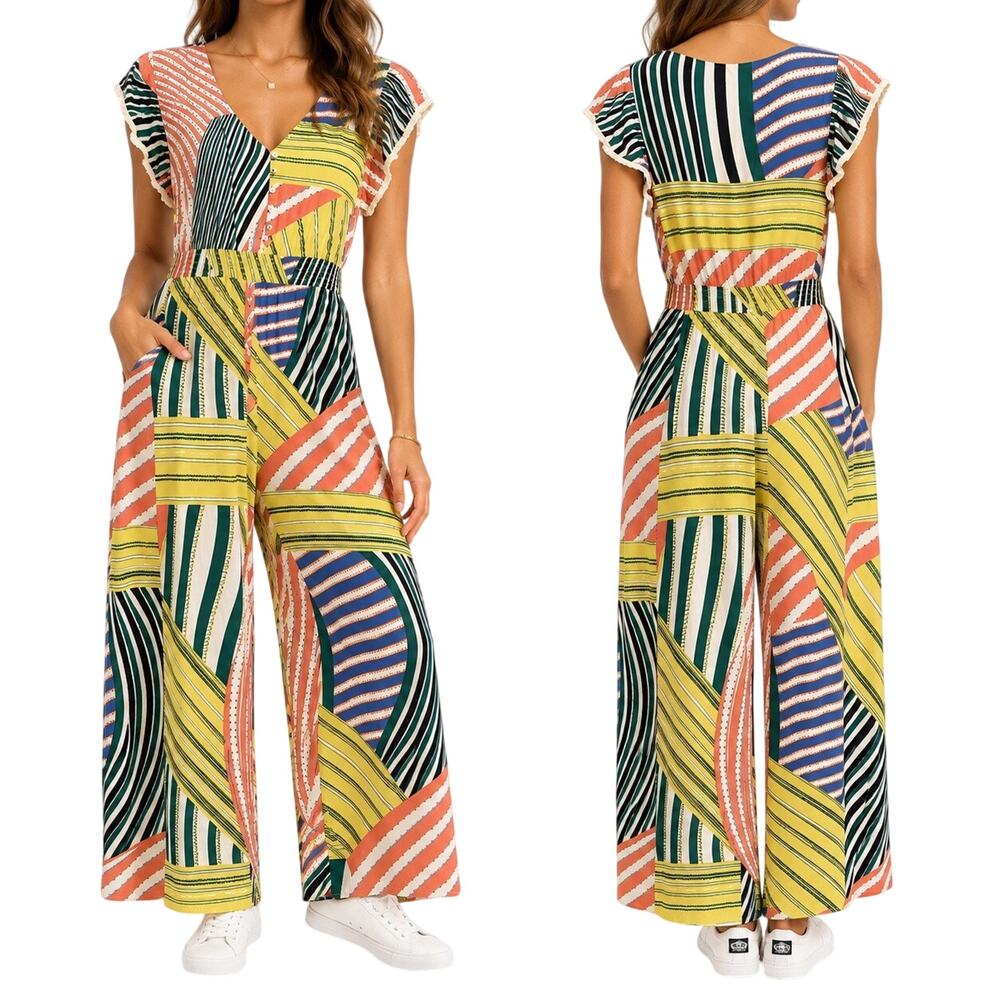 THML Multicolor Striped Patchwork Jumpsuit